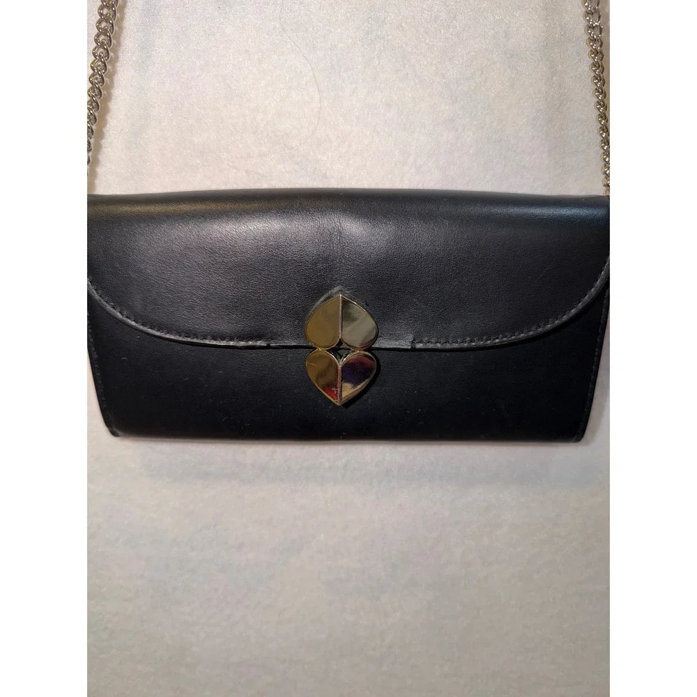 Kate‎ Spade Black Leather Heart Lock Chain Wallet Clutch Evening Bag
